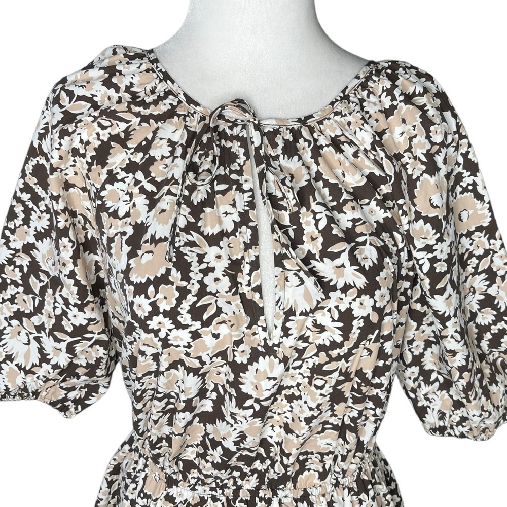 RAILS Cottagecore Ditsy Floral puff Sleeve Ruffle Hem Mini Dress Brown small - Picture 5 of 10